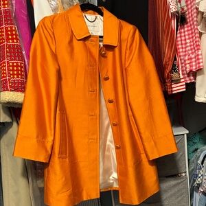 Banana Republic Neon Shiny Metallic Orange Formal Coat Jacket Peter Pan Collar M